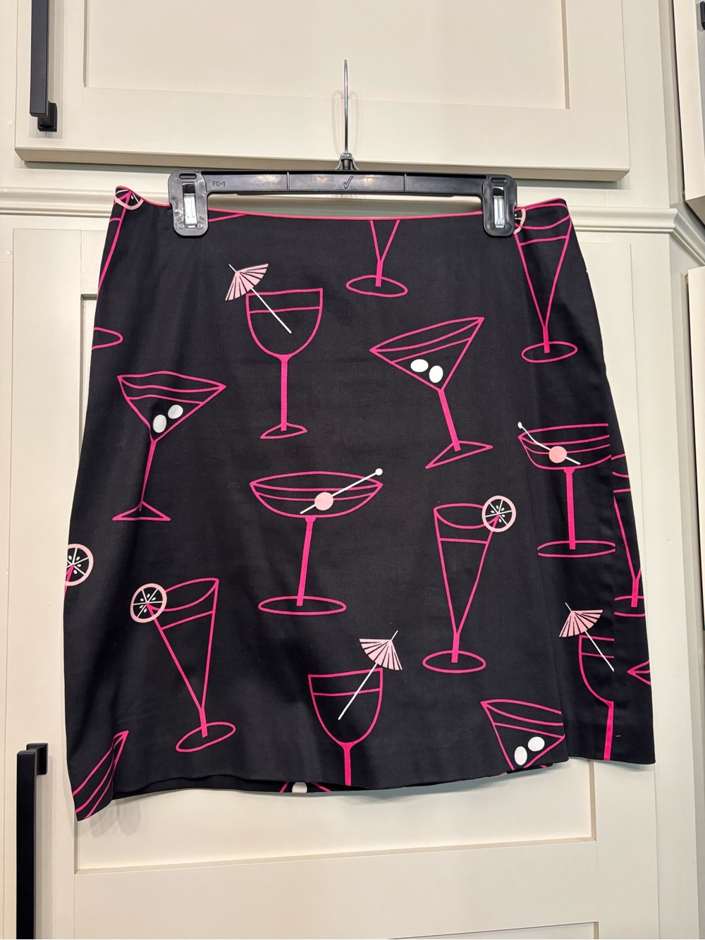 Retro Pin-Up Cocktail Print Mini Skirt Pink Martini Glasses Size 8 Vtg Style